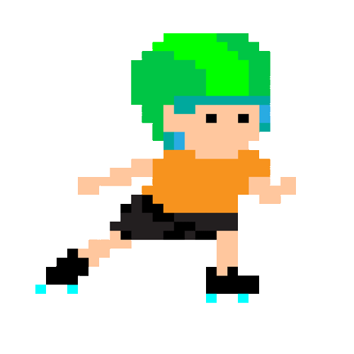 Animated 8bit skater with a green helmet