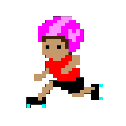 Animated 8bit skater with a red helmet